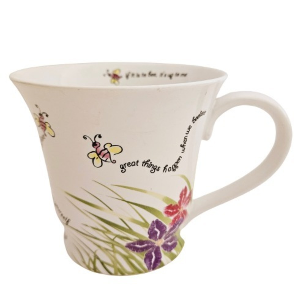 MARY KAY "BEELIEVE" Bumblebee Bee Floral Coffee Tea Mug Cup Inspirational 12oz